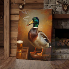 Maxcorners Duck with Beer Glass and Smoke Wrapped Canvas