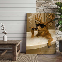 Maxcorners Deer Relaxing in Bathtub with Sunglasses Wrapped Canvas