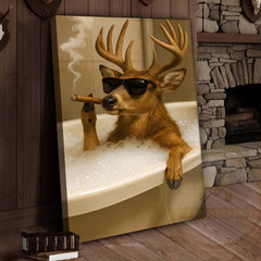 Maxcorners Deer Relaxing in Bathtub with Sunglasses Wrapped Canvas