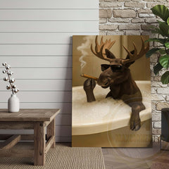 Maxcorners Moose Relaxing in Bathtub with Sunglasses Wrapped Canvas