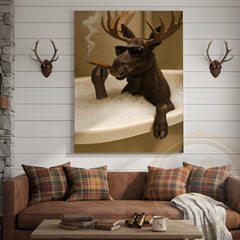Maxcorners Moose Relaxing in Bathtub with Sunglasses Wrapped Canvas