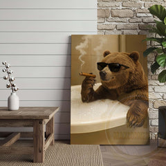 Maxcorners Bear Relaxing in Bathtub with Sunglasses Wrapped Canvas