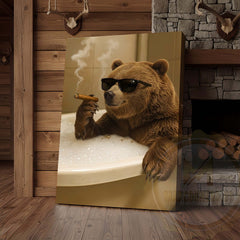 Maxcorners Bear Relaxing in Bathtub with Sunglasses Wrapped Canvas