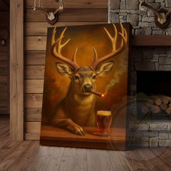 Maxcorners Deer with Beer Glass and Smoke Effect Wrapped Canvas