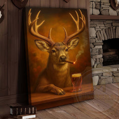 Maxcorners Deer with Beer Glass and Smoke Effect Wrapped Canvas
