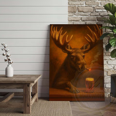 Maxcorners Moose with Beer Glass and Smoke Effect Wrapped Canvas