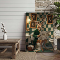 Maxcorners Deer Reading Newspaper in Bathroom Wrapped Canvas