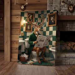 Maxcorners Deer Reading Newspaper in Bathroom Wrapped Canvas