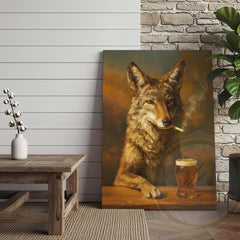 Maxcorners Wolf with Beer Glass and Smoke Wrapped Canvas