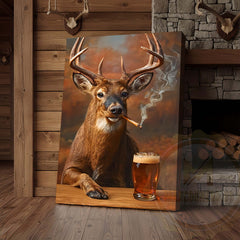 Maxcorners Deer with Beer Mug and Smoke Wrapped Canvas