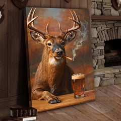 Maxcorners Deer with Beer Mug and Smoke Wrapped Canvas