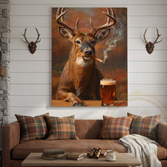 Maxcorners Deer with Beer Mug and Smoke Wrapped Canvas