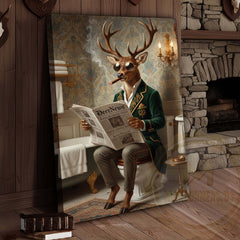 Maxcorners Deer Reading DeerNews in Bathroom Wrapped Canvas