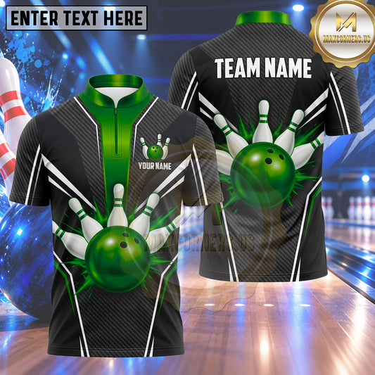 Maxcorners Bowling Bowling Ball Explosive Splash Crashing Pins Carbon Fiber Pattern Racing Stripes Multi Options Personalized Name, Team Name Unisex 3D Shirt (4 Colors)