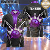 Maxcorners Bowling Bowling Ball Explosive Splash Crashing Pins Carbon Fiber Pattern Racing Stripes Multi Options Personalized Name, Team Name Unisex 3D Shirt (4 Colors)