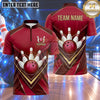 Maxcorners Bowling Bowling Ball Strike Crashing Pins Elegant Golden Chevron Stripes Carbon Fiber Texture Multi Options Personalized Name, Team Name Unisex 3D Shirt (4 Colors)