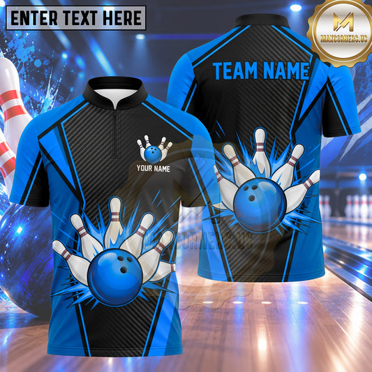 Maxcorners Bowling Bowling Ball Explosive Impact Splash Crashing Pins Geometric Armor Texture Multi Options Personalized Name, Team Name Unisex 3D Shirt (4 Colors)