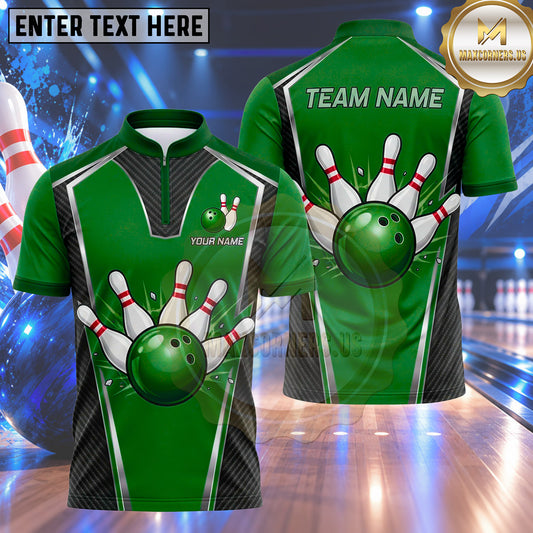 Maxcorners Bowling Bowling Ball Impact Blast Crashing Pins V-Shape Armor Panel Texture Multi Options Personalized Name, Team Name Unisex 3D Shirt (4 Colors)