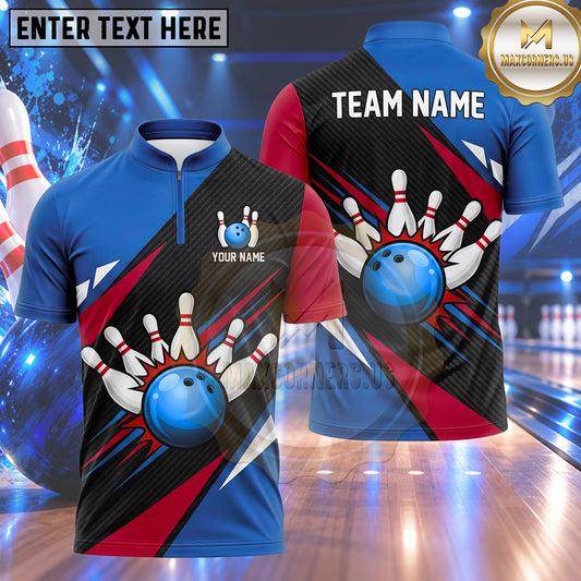 Maxcorners Bowling Diagonal Racing Stripes Bowling Ball Impact Crashing Pins Carbon Fiber Pattern Multi Options Personalized Name, Team Name Unisex 3D Shirt (4 Colors)