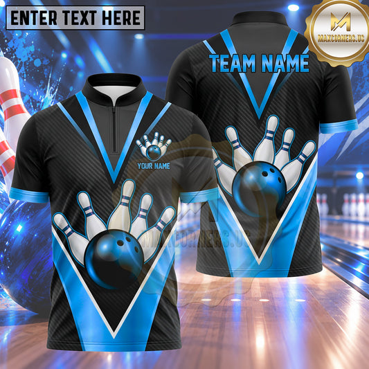 Maxcorners Bowling Bowling Ball Crashing Pins Victory V Pattern Geometric Carbon Fiber Texture Multi Options Personalized Name, Team Name Unisex 3D Shirt (4 Colors)