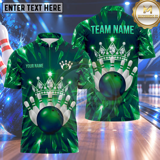 Maxcorners Bowling Diamond Crystal Pattern Royal Crown Bowling Ball Strike Crashing Pins Multi Options Personalized Name, Team Name Unisex 3D Shirt (4 Colors)
