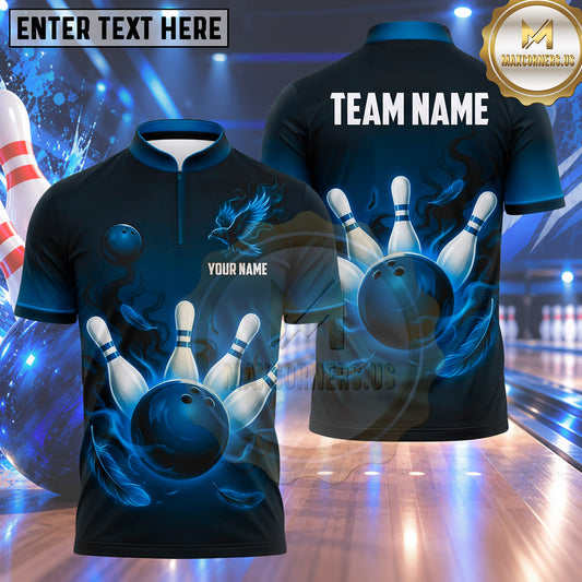 Maxcorners Bowling Flying Raven Crow Smoke Feathers Flame Bowling Ball Strike Crashing Pins Multi Options Personalized Name, Team Name Unisex 3D Shirt (4 Colors)