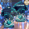 Maxcorners Bowling Sea Serpent Water Dragon Ocean Waves Water Splash Bowling Ball Strike Crashing Pins Multi Options Personalized Name, Team Name Unisex 3D Shirt (4 Colors)