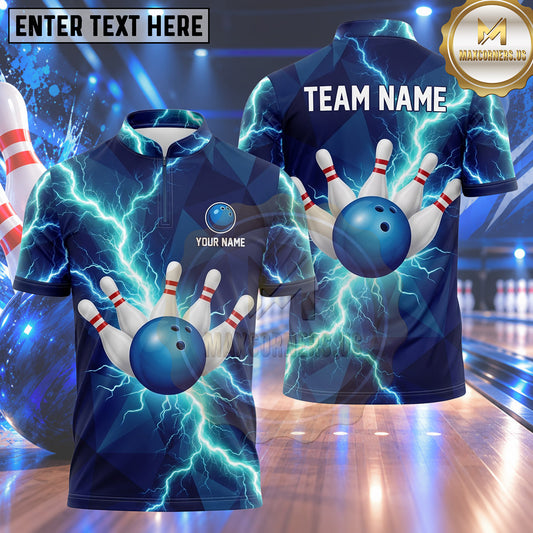 Maxcorners Bowling Electric Lightning Storm Thunder Blast Bowling Ball Strike Crashing Pins Multi Options Personalized Name, Team Name Unisex 3D Shirt (4 Colors)