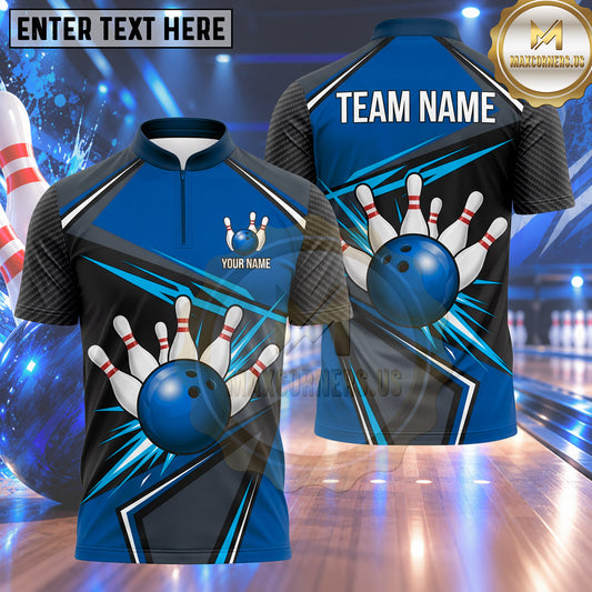 Maxcorners Bowling Bowling Ball Explosive Blast Impact Crashing Pins Geometric Armor Texture Multi Options Personalized Name, Team Name Unisex 3D Shirt (4 Colors)
