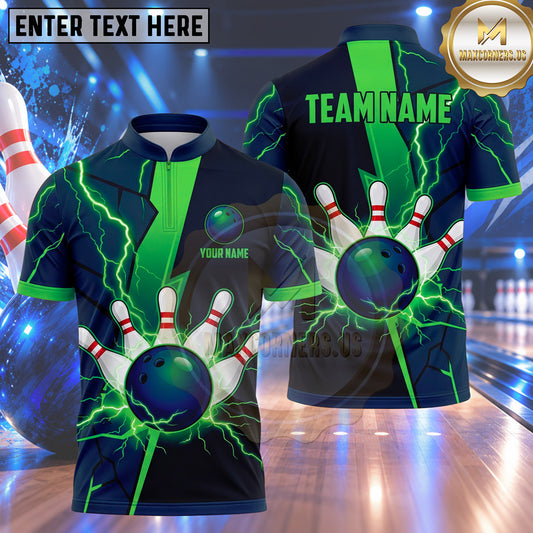 Maxcorners Bowling Electric Lightning Strike Power Bowling Ball Crashing Pins Dynamic Energy Lines Multi Options Personalized Name, Team Name Unisex 3D Shirt (4 Colors)