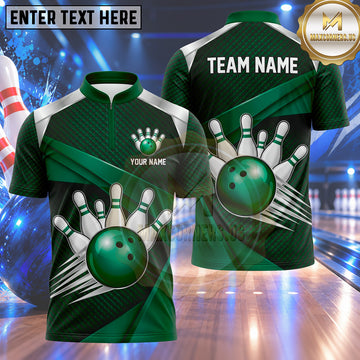 Maxcorners Bowling Fast Speed Motion Trail Bowling Ball Strike Crashing Pins Carbon Fiber Texture Multi Options Personalized Name, Team Name Unisex 3D Shirt (4 Colors)