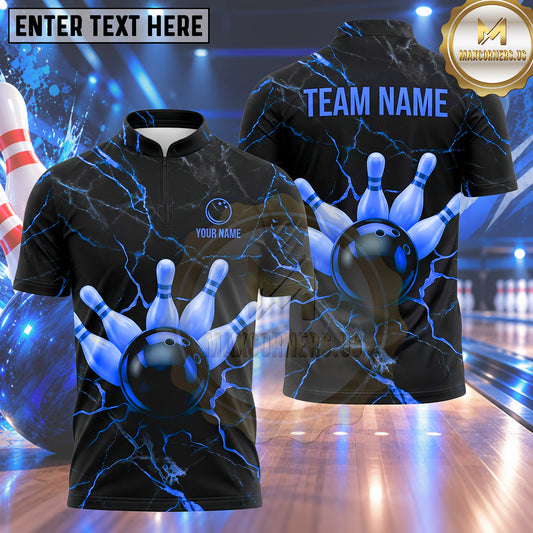 Maxcorners Bowling Marble Texture Crack Electric Lightning Shockwave Bowling Ball Strike Crashing Pins Multi Options Personalized Name, Team Name Unisex 3D Shirt (5 Colors)