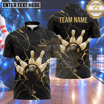 Maxcorners Bowling Marble Texture Crack Electric Lightning Shockwave Bowling Ball Strike Crashing Pins Multi Options Personalized Name, Team Name Unisex 3D Shirt (5 Colors)