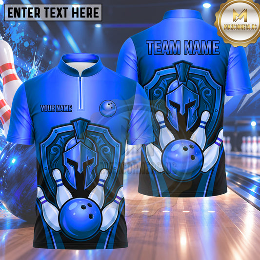 Maxcorners Bowling Spartan Warrior Helmet Shield Crest Emblem Bowling Ball Strike Crashing Pins Multi Options Personalized Name, Team Name Unisex 3D Shirt (5 Colors)
