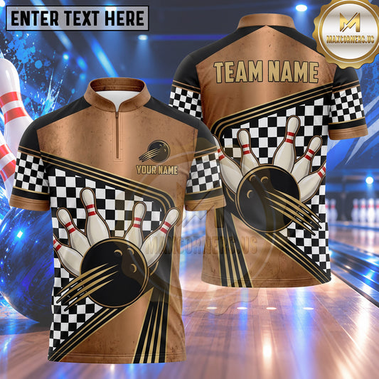 Maxcorners Bowling Racing Checkered Flag Grid Motion Lines Fast Speed Bowling Ball Strike Crashing Pins Multi Options Personalized Name, Team Name Unisex 3D Shirt (5 Colors)