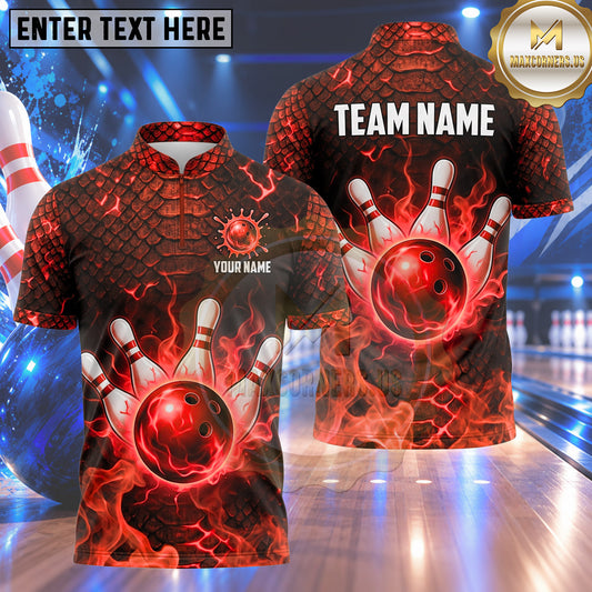 Maxcorners Bowling Snake Scale Texture Smoke Aura Flames Bowling Ball Strike Crashing Pins Multi Options Personalized Name, Team Name Unisex 3D Shirt (4 Colors)