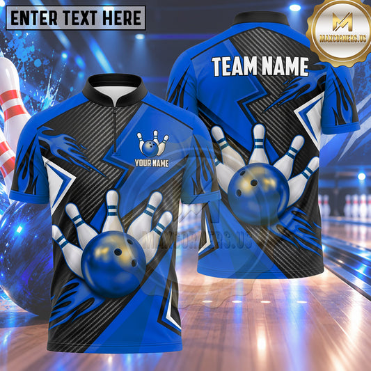 Maxcorners Bowling Flame Bowling Ball Crashing Pins Carbon Fiber Texture Racing Stripes Multi Options Personalized Name, Team Name Unisex 3D Shirt (5 Colors)