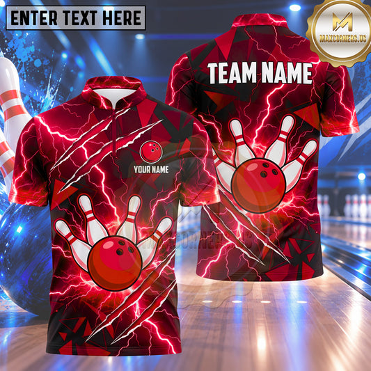 Maxcorners Bowling Claw Slash Marks Lightning Bolt Thunderstorm Geometric Polygon Bowling Ball Strike Crashing Pins Multi Options Personalized Name, Team Name Unisex 3D Shirt (5 Colors)