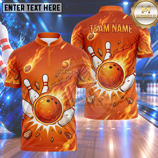Maxcorners Bowling Fiery Comet Meteor Blast Flying Rocks Motion Trails Bowling Ball Strike Crashing Pins Multi Options Personalized Name, Team Name Unisex 3D Shirt (5 Colors)