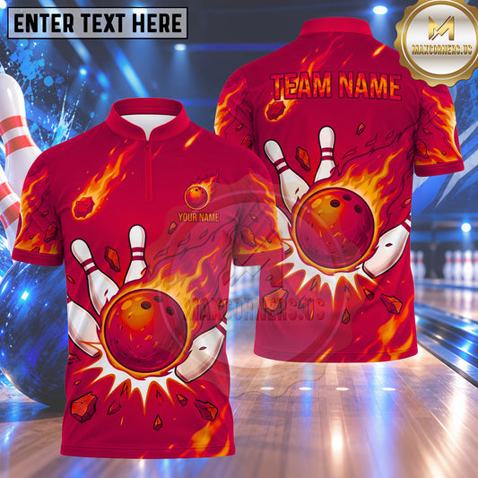 Maxcorners Bowling Fiery Comet Meteor Blast Flying Rocks Motion Trails Bowling Ball Strike Crashing Pins Multi Options Personalized Name, Team Name Unisex 3D Shirt (5 Colors)