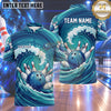 Maxcorners Bowling Ocean Waves Water Splash Swirls Bowling Ball Strike Crashing Pins Multi Options Personalized Name, Team Name Unisex 3D Shirt (4 Colors)