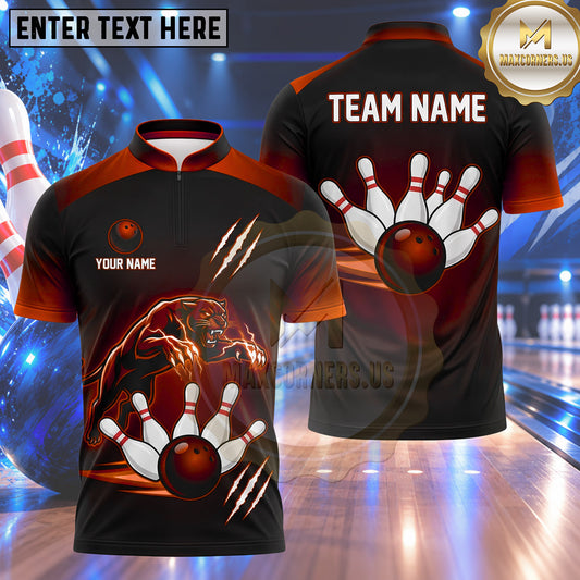 Maxcorners Bowling Fierce Panther Pouncing Lightning Electric Claw Marks Bowling Ball Strike Crashing Pins Multi Options Personalized Name, Team Name Unisex 3D Shirt (4 Colors)