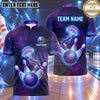 Maxcorners Bowling Glowing Jellyfish Galaxy Cosmic Space Floating Bowling Ball Strike Crashing Pins Multi Options Personalized Name, Team Name Unisex 3D Shirt (4 Colors)