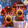Maxcorners Bowling Inferno Flames Electric Lightning Shattered Crystal Rocks Bowling Ball Strike Crashing Pins Multi Options Personalized Name, Team Name Unisex 3D Shirt (4 Colors)