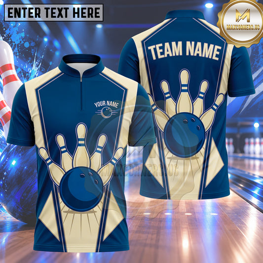 Maxcorners Bowling Retro Vintage Geometric Shield Panel Line Art Bowling Ball Strike Crashing Pins Multi Options Personalized Name, Team Name Unisex 3D Shirt (4 Colors)