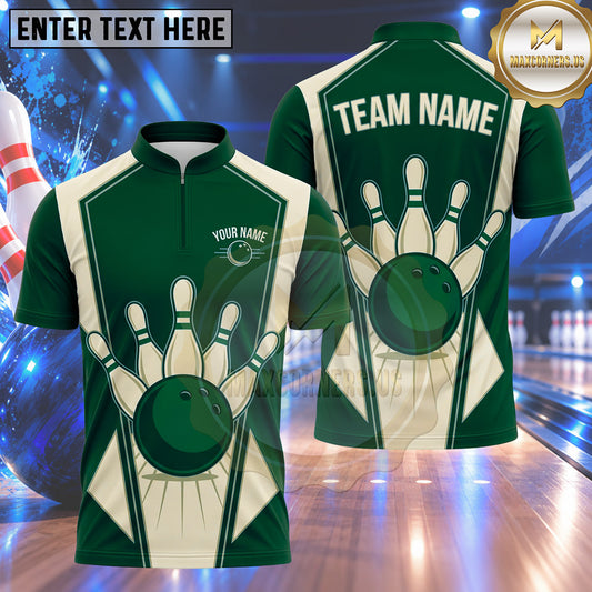 Maxcorners Bowling Retro Vintage Geometric Shield Panel Line Art Bowling Ball Strike Crashing Pins Multi Options Personalized Name, Team Name Unisex 3D Shirt (4 Colors)