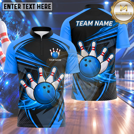 Maxcorners Bowling Bowling Ball Strike Crashing Pins Geometric Motion Swoosh Carbon Fiber Pattern Multi Options Personalized Name, Team Name Unisex 3D Shirt (4 Colors)