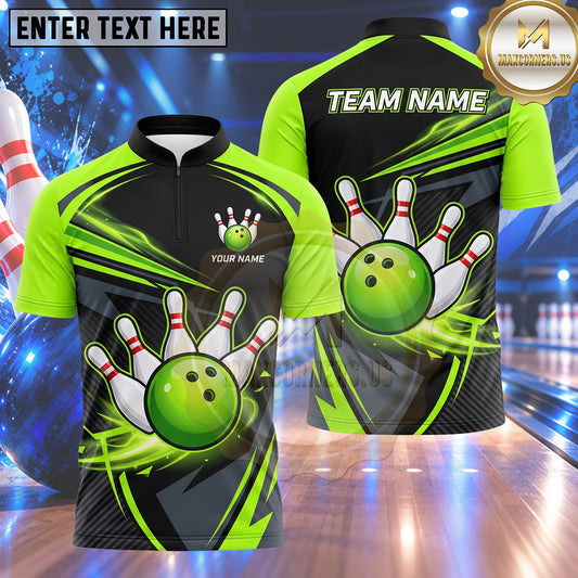 Maxcorners Bowling Bowling Ball Strike Crashing Pins Geometric Motion Swoosh Carbon Fiber Pattern Multi Options Personalized Name, Team Name Unisex 3D Shirt (4 Colors)