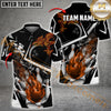 Maxcorners Bowling Ball & Pins Fire Bowling Ball Pattern Personalized Name, Team Name 3D Polo Shirt (4 Colors)