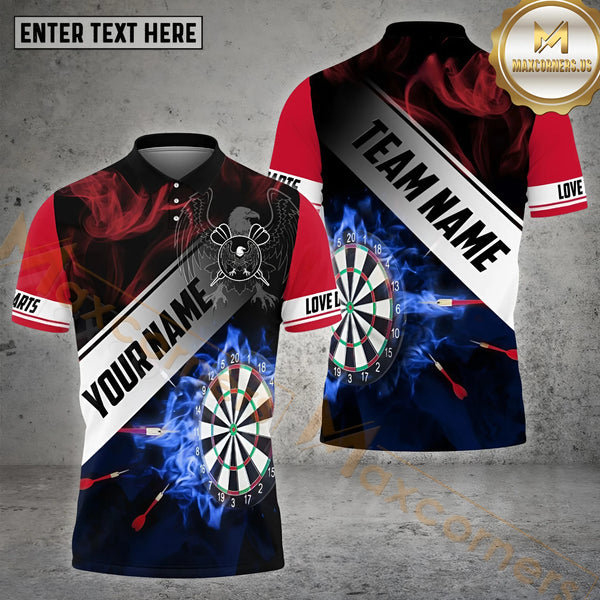 Maxcorners Darts USA Flag Darts Pattern Dartboard Personalized Name 3D Shirt